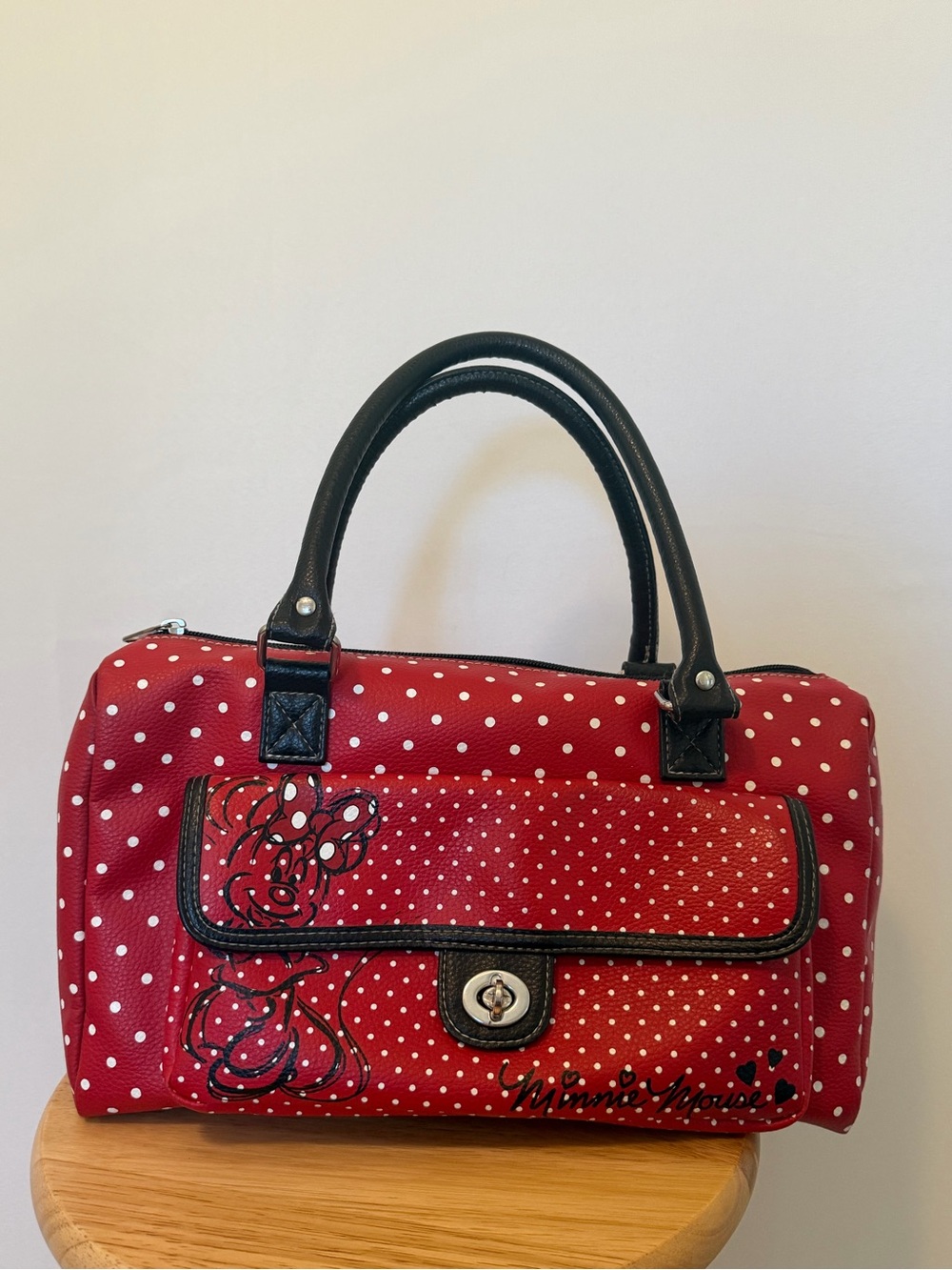 Disney Store Red Polka Dot Minnie Mouse Top-Handle Shoulder Bag with Black Trim